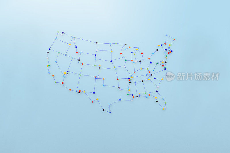 字符串和大头针制作的美国地图