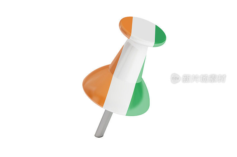 带有爱尔兰国旗的图钉，3D渲染