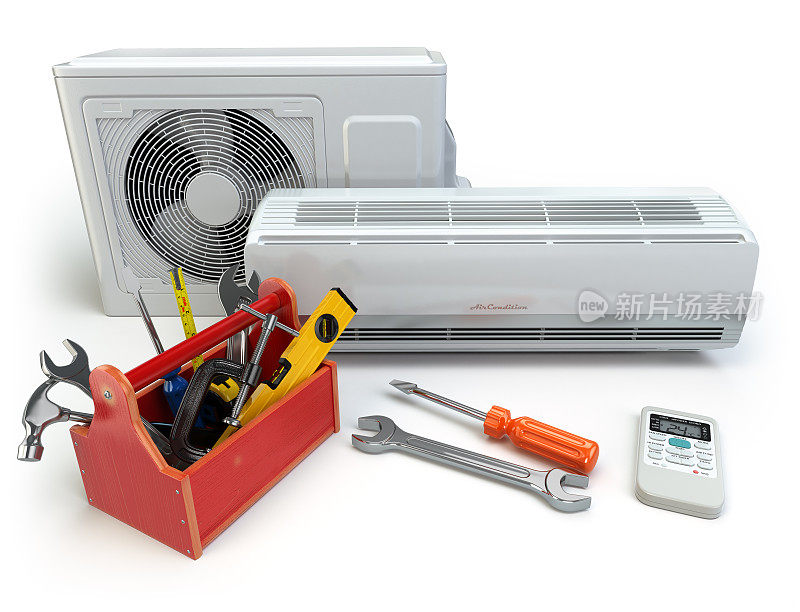 空调工具箱和工具。修复air-conditione