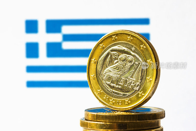 希腊国旗和欧元