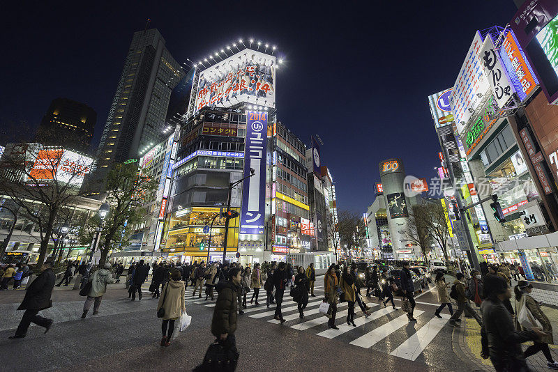 东京的霓虹招牌和熙熙攘攘的新宿在黄昏时分照亮了日本