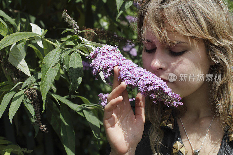 户外女孩伦敦的野生冬芥香圆锥花序