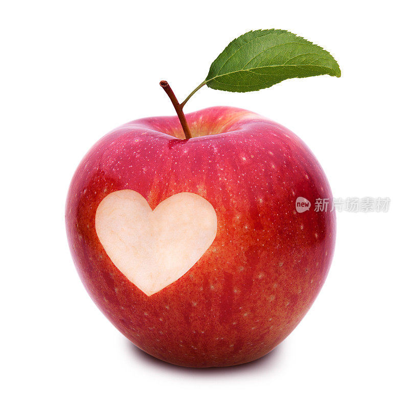 健康生活理念——心形象征的苹果和叶子