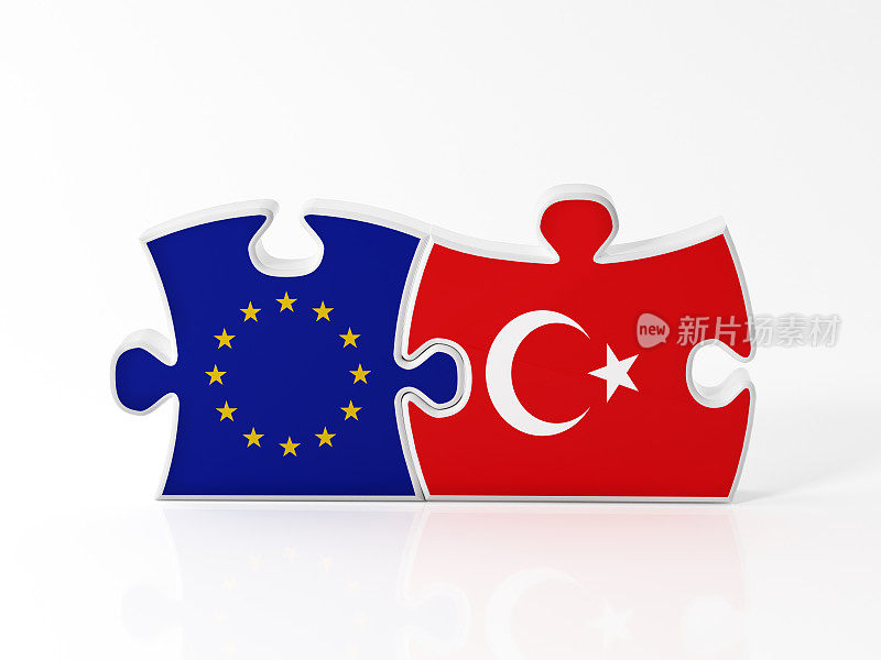 用欧盟和土耳其国旗纹理的拼图