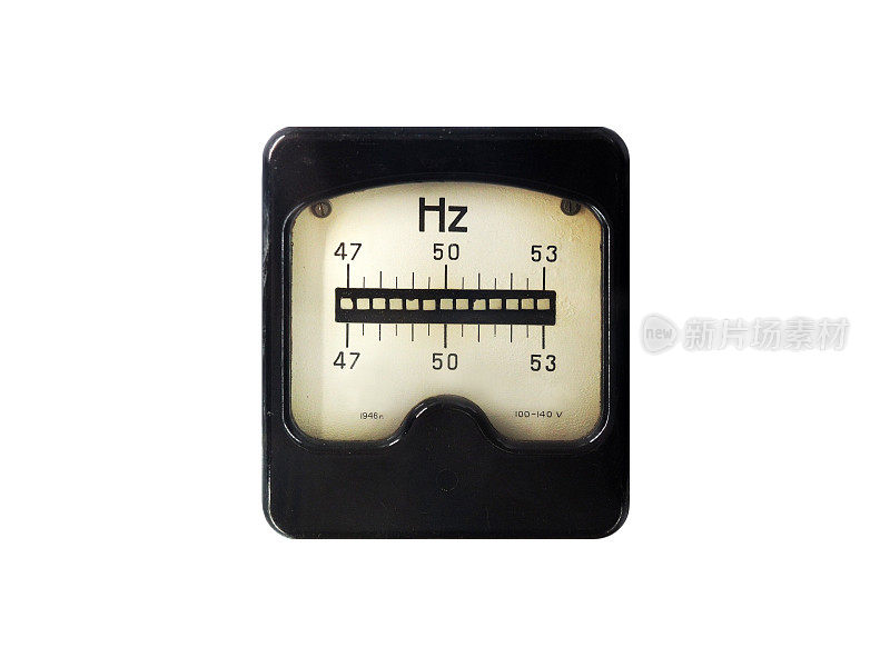 古老的频率计测量频率(Xz)隔离在一个白色的背景。振动(簧片)频率计，谐振振荡，交变磁场或电场。Hertzmet