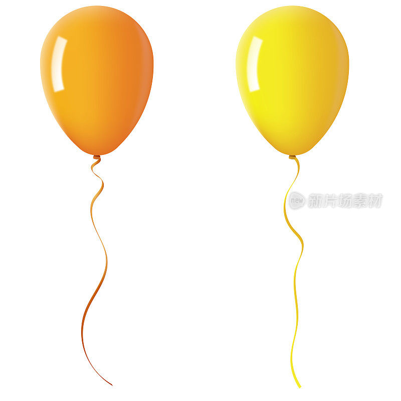 白色背景上的橙色和黄色气球