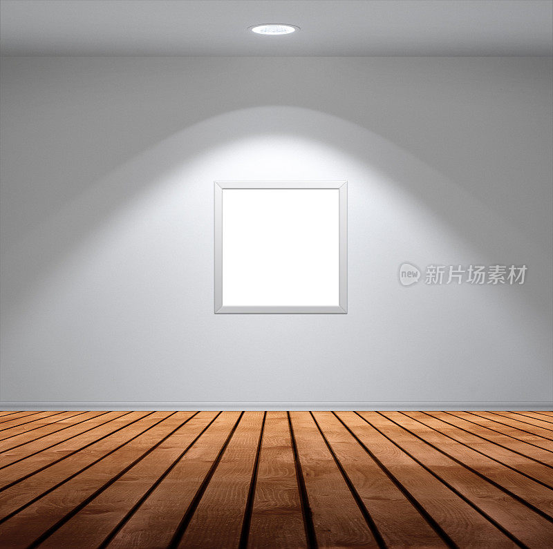 室内墙壁上的空框架和一个光点