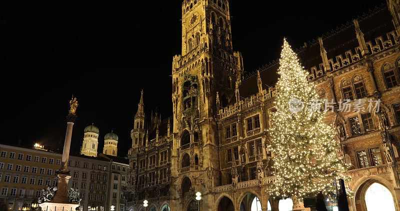 慕尼黑玛丽恩广场圣诞树德国老城之夜