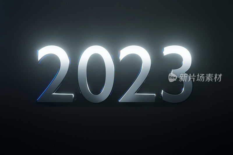 3D插图的数字2023在金属字母