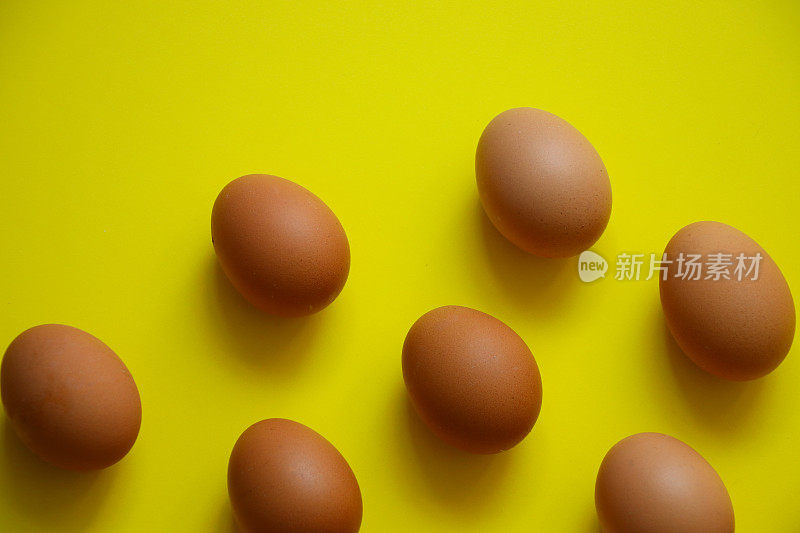 组禽蛋的质地未煮熟的质地在黄色的背景上