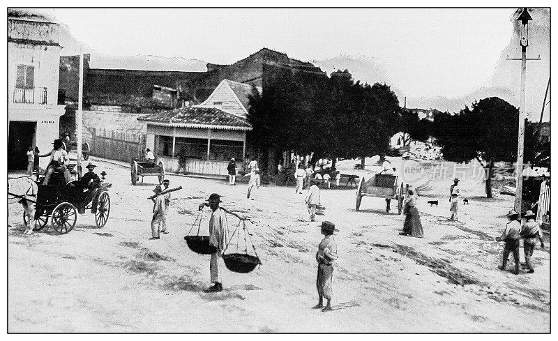 古董黑白照片:阿尼玛街，马坦萨斯，古巴