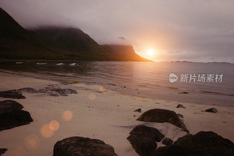 挪威峡湾荒野自然日落