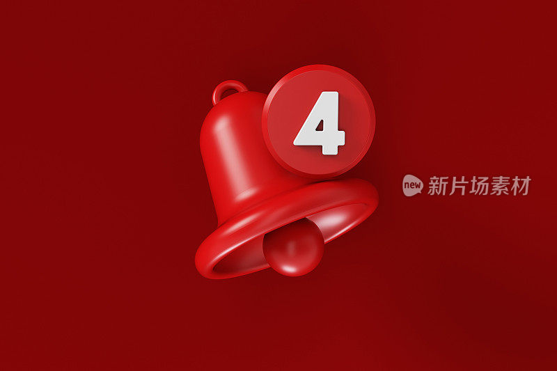 红色的通知铃和红色背景的4号