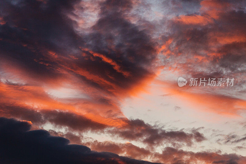 日落天空背景。雨的云。夏天的夜晚。