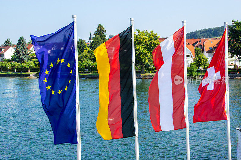 四面国旗，欧洲，德国，奥地利和瑞士