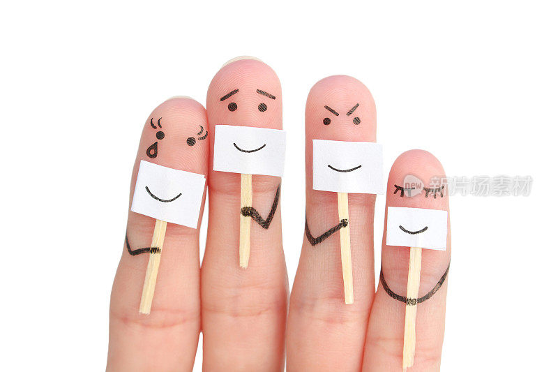 手指是家庭的艺术。人们隐藏情绪的概念。