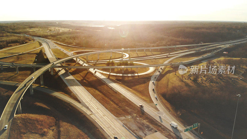 温和的交通看西湖春田空中立交桥在美国中西部的交通视图公路运输摄影系列
