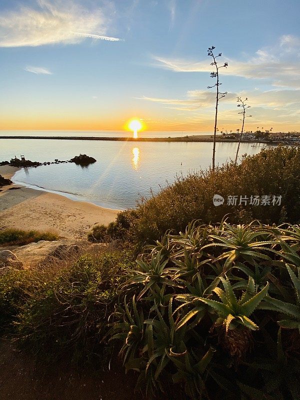 日落在海滩上，纽波特比奇，加利福尼亚，美国
