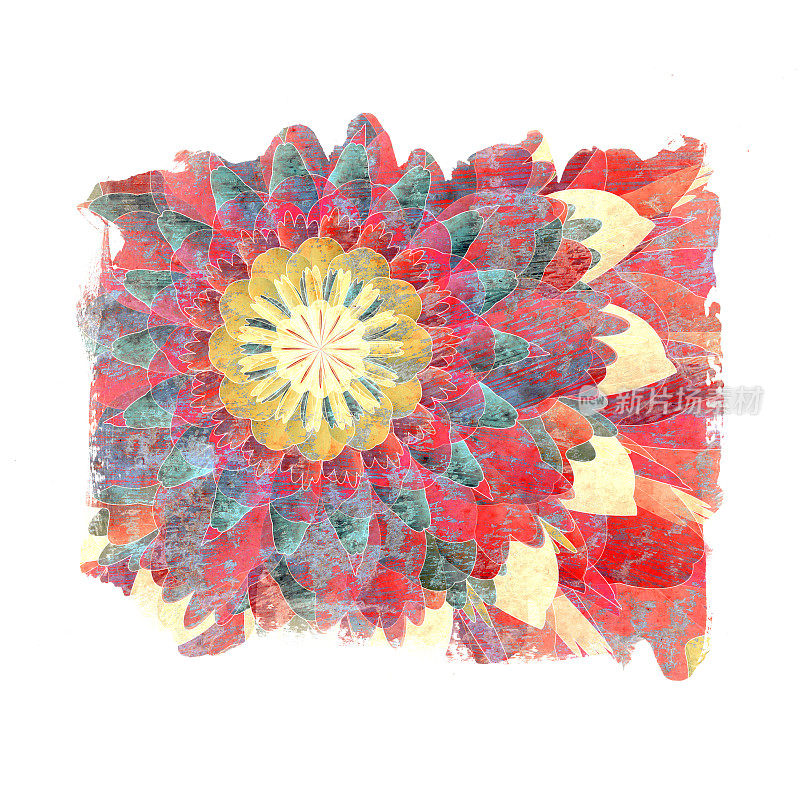 花卉装饰与彩色花瓣和绘画笔画效果