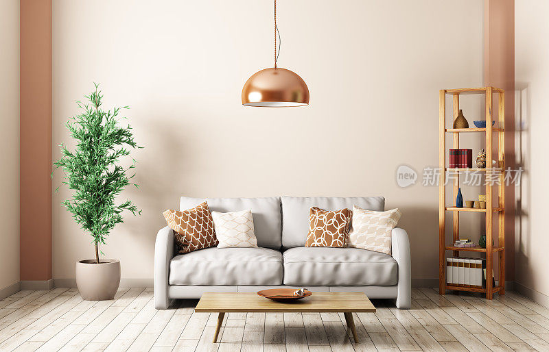 现代客厅与沙发室内3d渲染