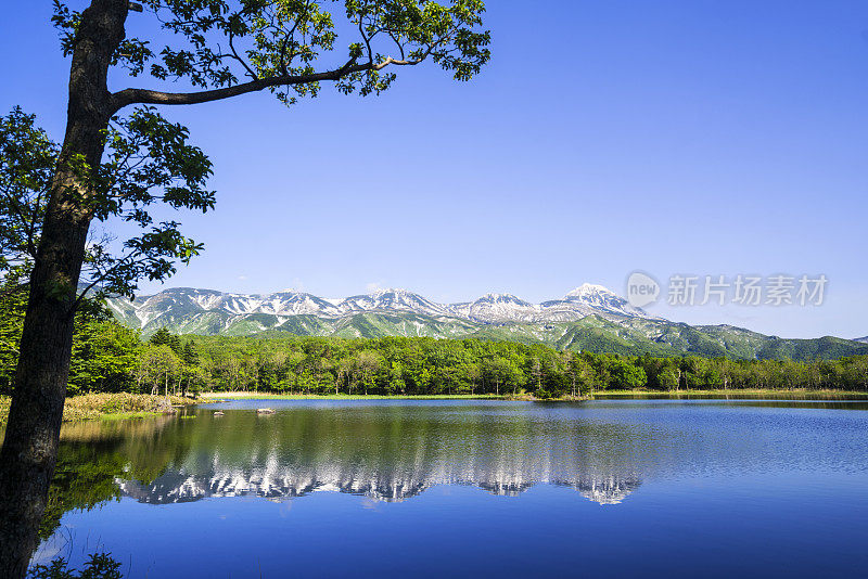 日本北海道山子湖的山倒影