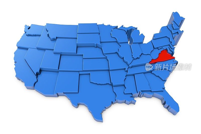 美国地图，弗吉尼亚州用红色标出