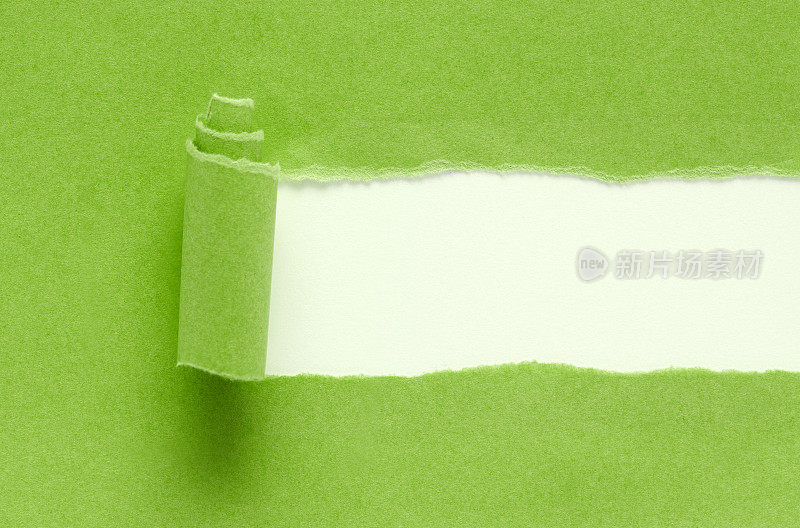 绿色撕裂的纸背景纹理孤立在白色