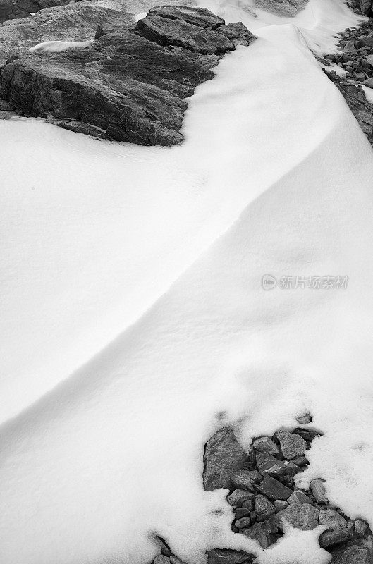 挪威Jotunheimen高山上的岩石和雪