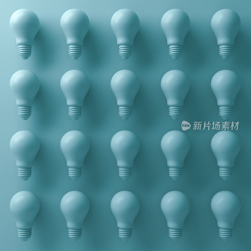 3d灯泡在青色背景与抽象的阴影。三维渲染