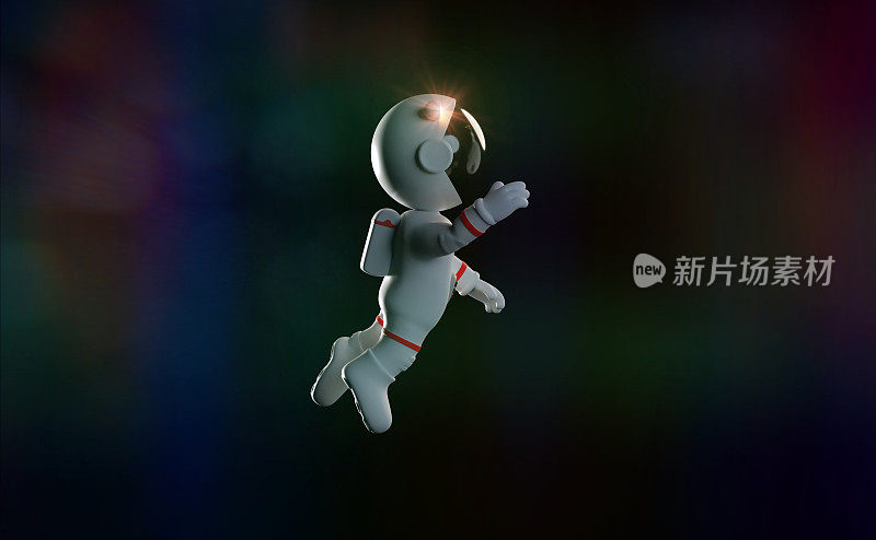 可爱的白色卡通宇航员在零重力空间飞行(3d插图)