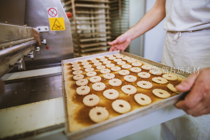 饼干工厂，食品工业。制造。饼干的生产。