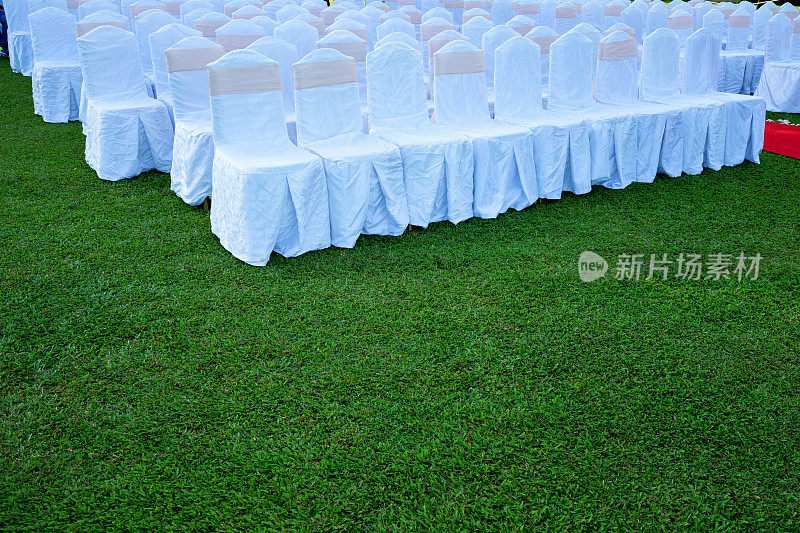 婚礼在草坪上举行。户外婚礼
