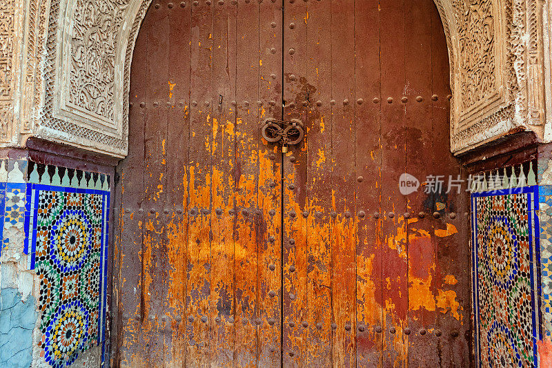 旧门，马赛克马拉喀什，摩洛哥，北非
