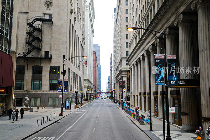 芝加哥市中心城市景观和铁路桥
