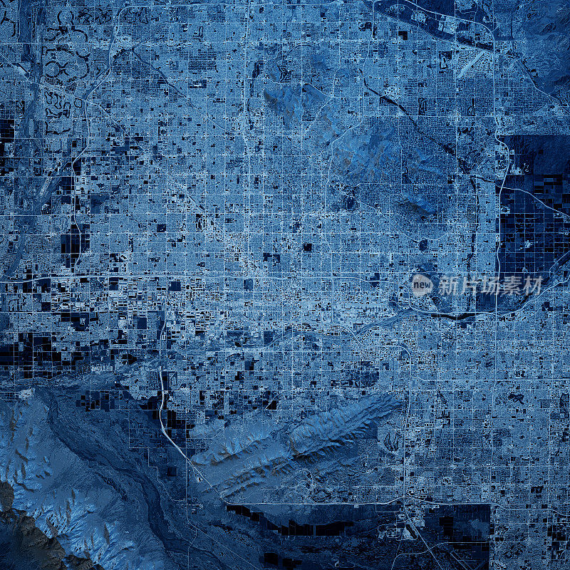 凤凰城亚利桑那州3D渲染蓝色顶视图2019年10月