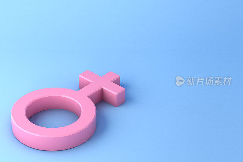 三维渲染插图的女性符号粉红色与蓝色背景