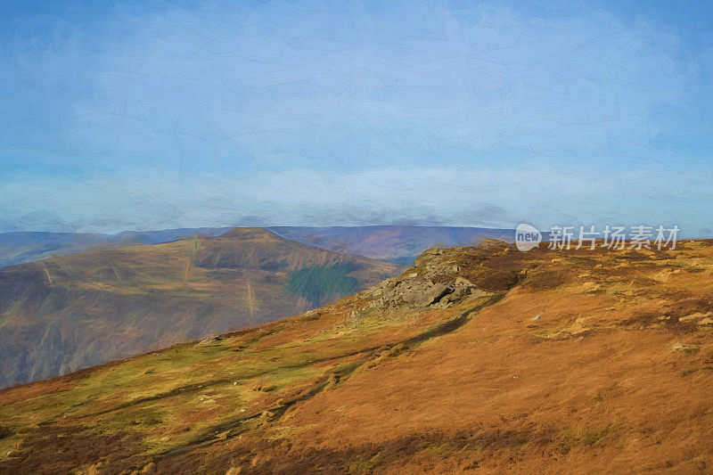 班福德边缘数字油画在山顶地区的日出，英国。