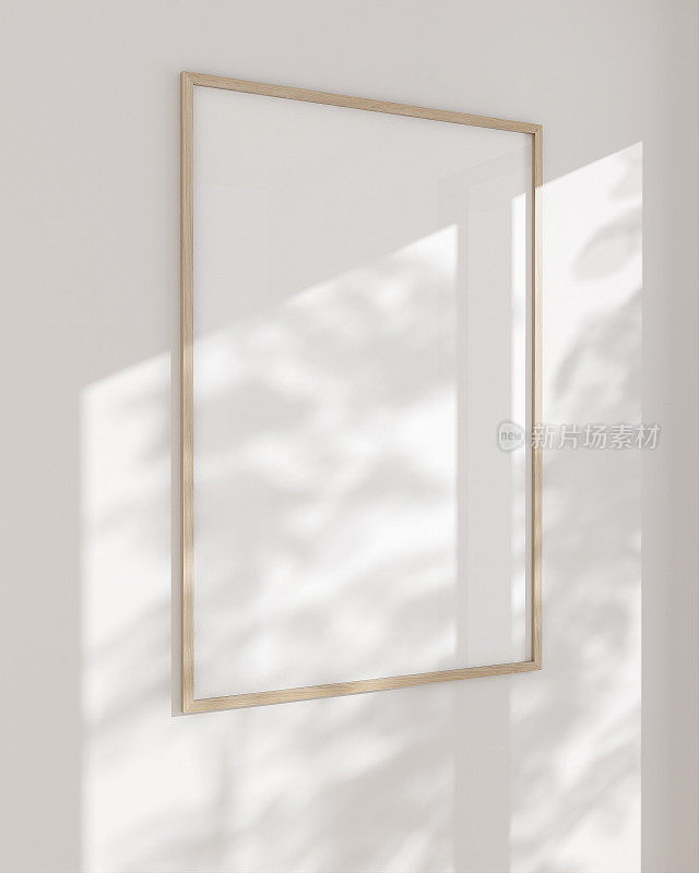 室内客厅设计海报相框，现代简约风格。白墙和自然光。三维渲染