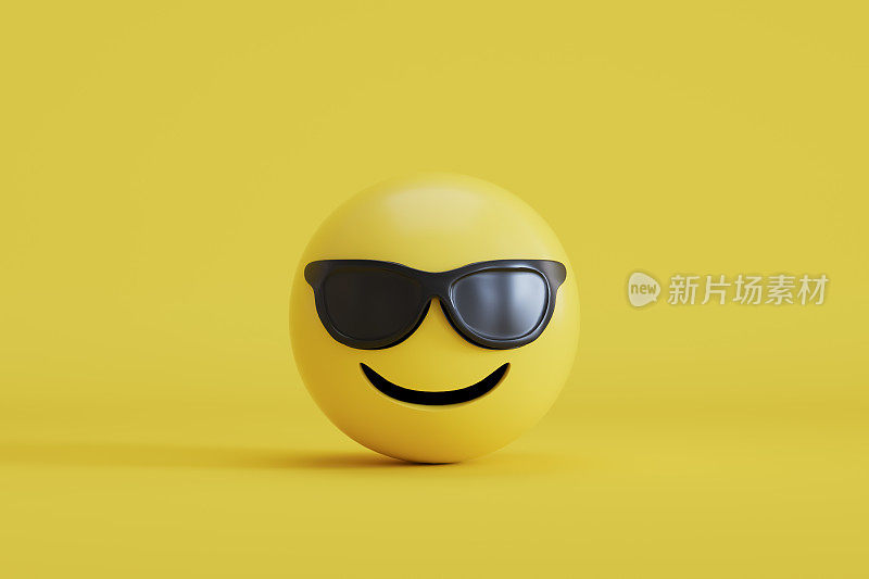 黄色背景上有笑脸的Emoji太阳镜