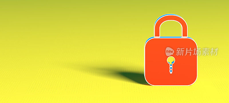 网络安全概念。网络和数据保护。3d锁定黄色背景。