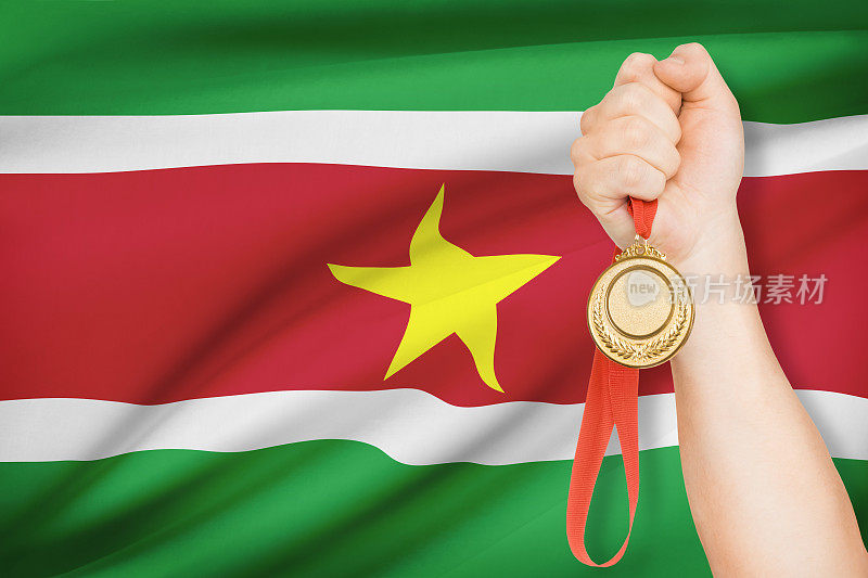 奖章和旗帜背景-苏里南共和国