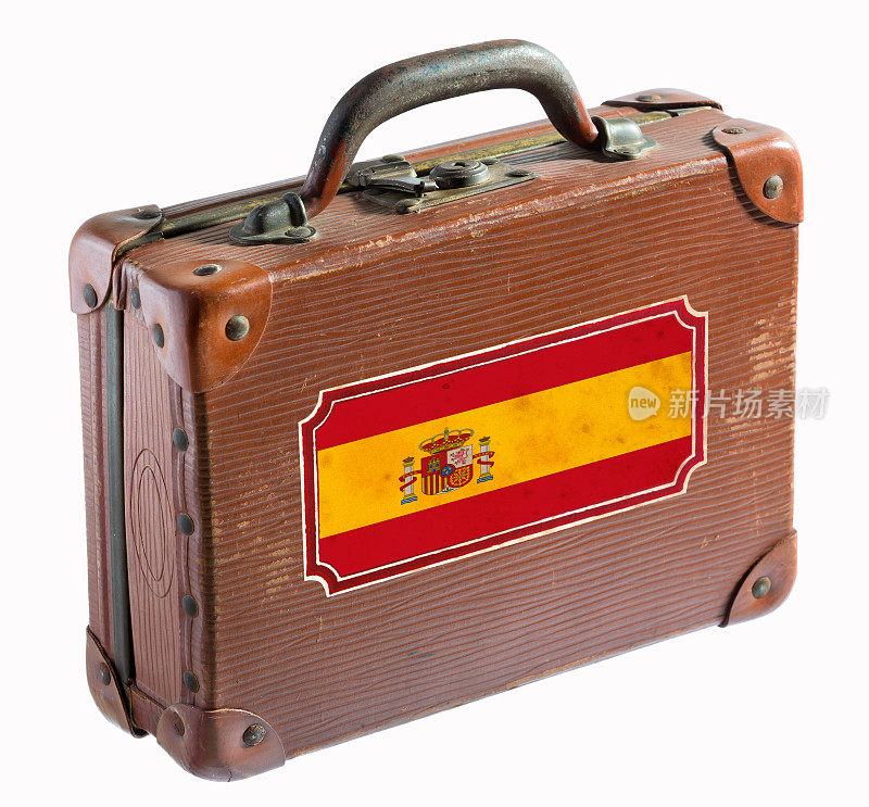 带有西班牙国旗的古董皮箱