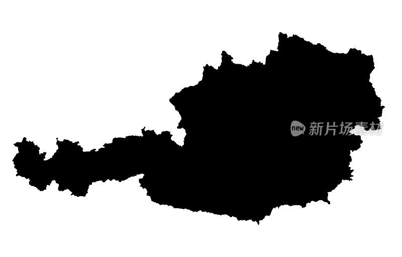 奥地利地图Silhoette轮廓边界上的白色背景
