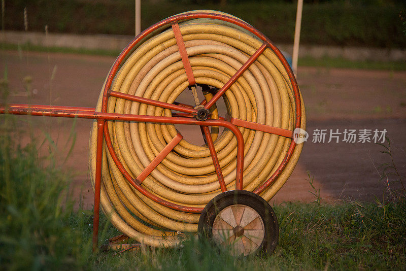 夕阳下的浇水软管