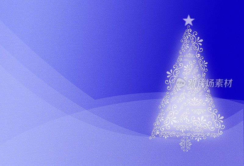 圣诞卡背景与蓝色色调和曲线线。