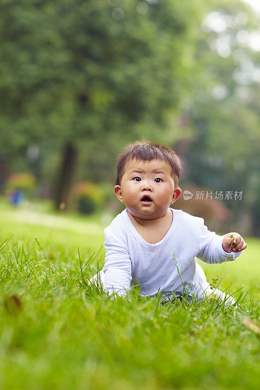 草坪上可爱的婴儿