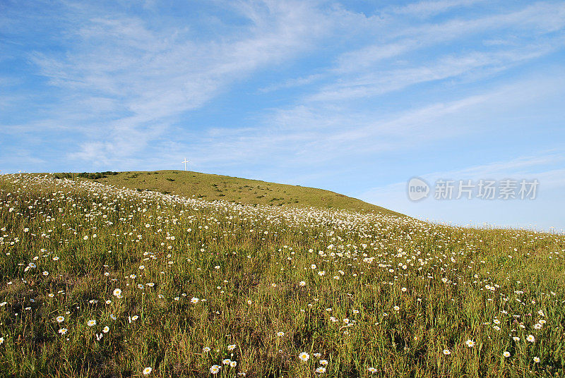 连绵的青山和草地。