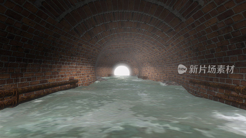 尽头有光的下水道隧道