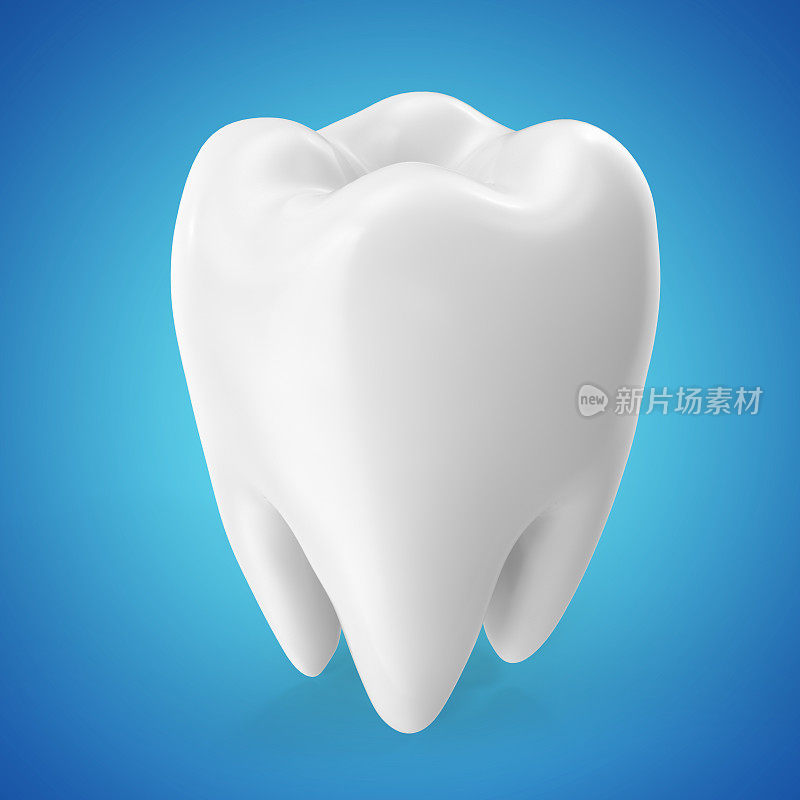 3D渲染牙科护理牙齿设计元素在蓝色的背景