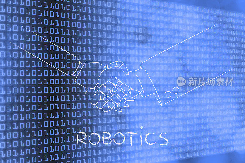 人和机器人握手，机器人